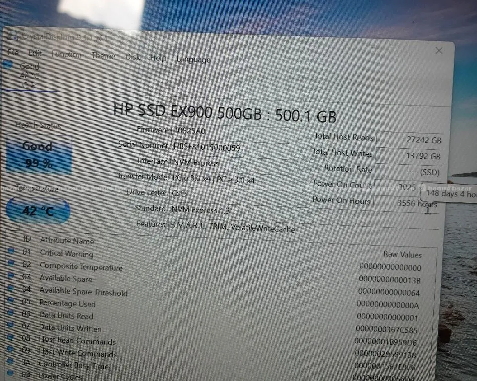 Hp 500gb NVMe 99% health 3
