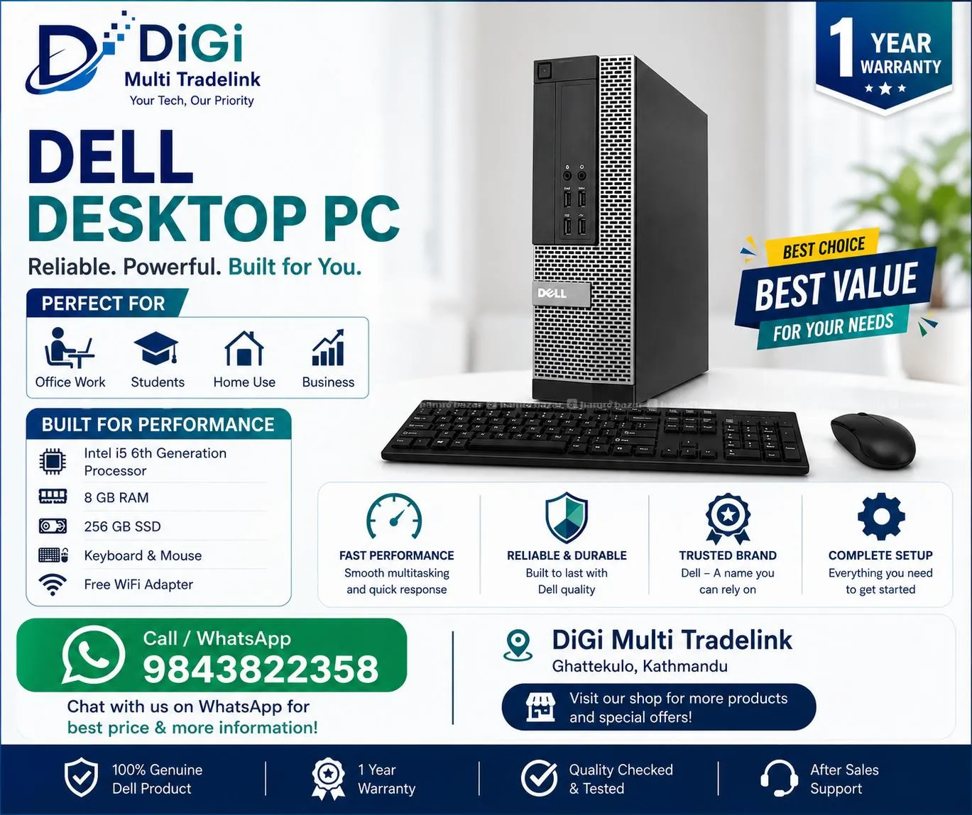 Dell Desktop pc i5/6th/8Gb/256GB~27500/- 2