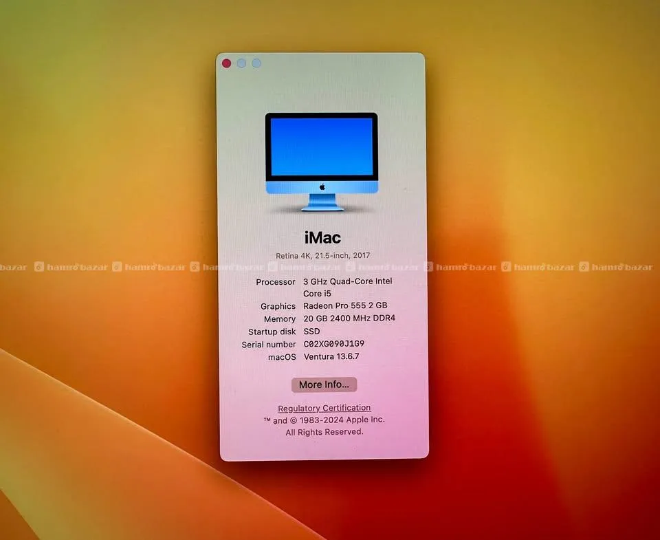 Apple iMac 2017 Retina 4K 3.0 GHZ Core i5,20GB RAM 3