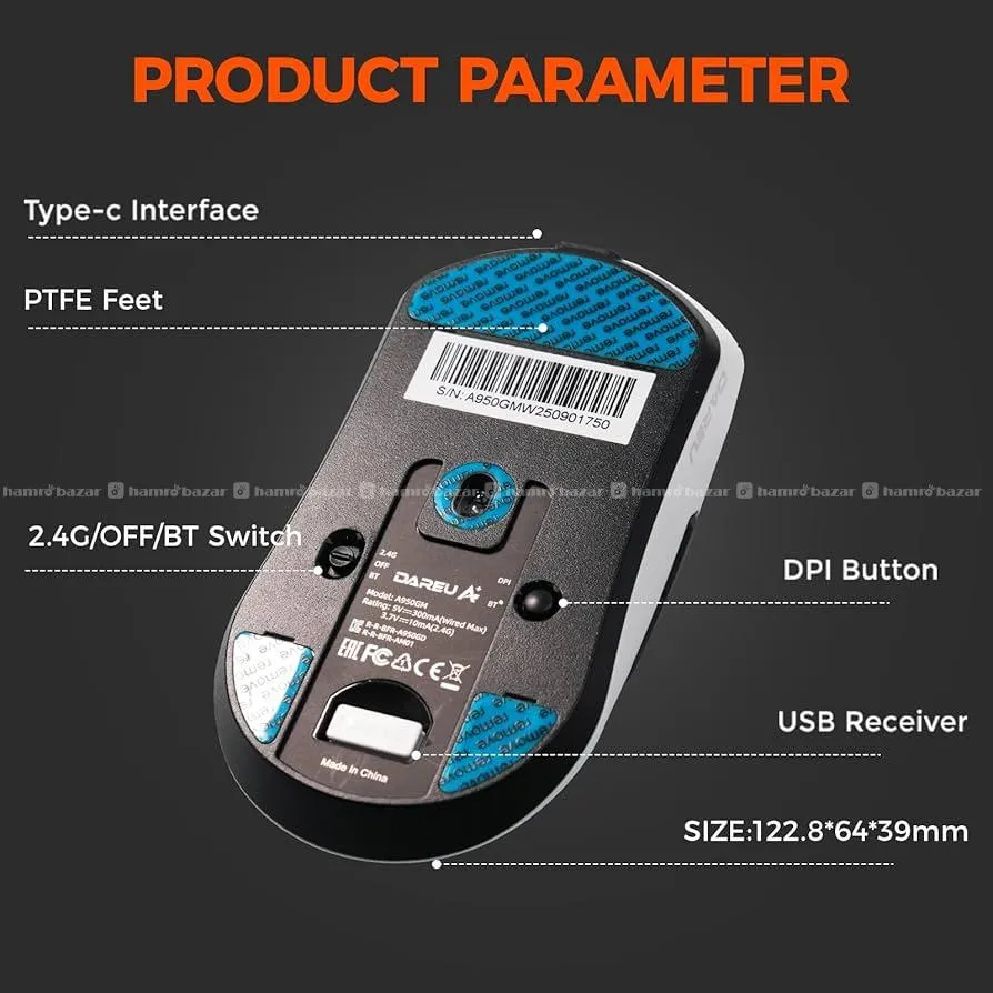 DAREU A950GM Tri-Mode Wireless Gaming Mouse 7