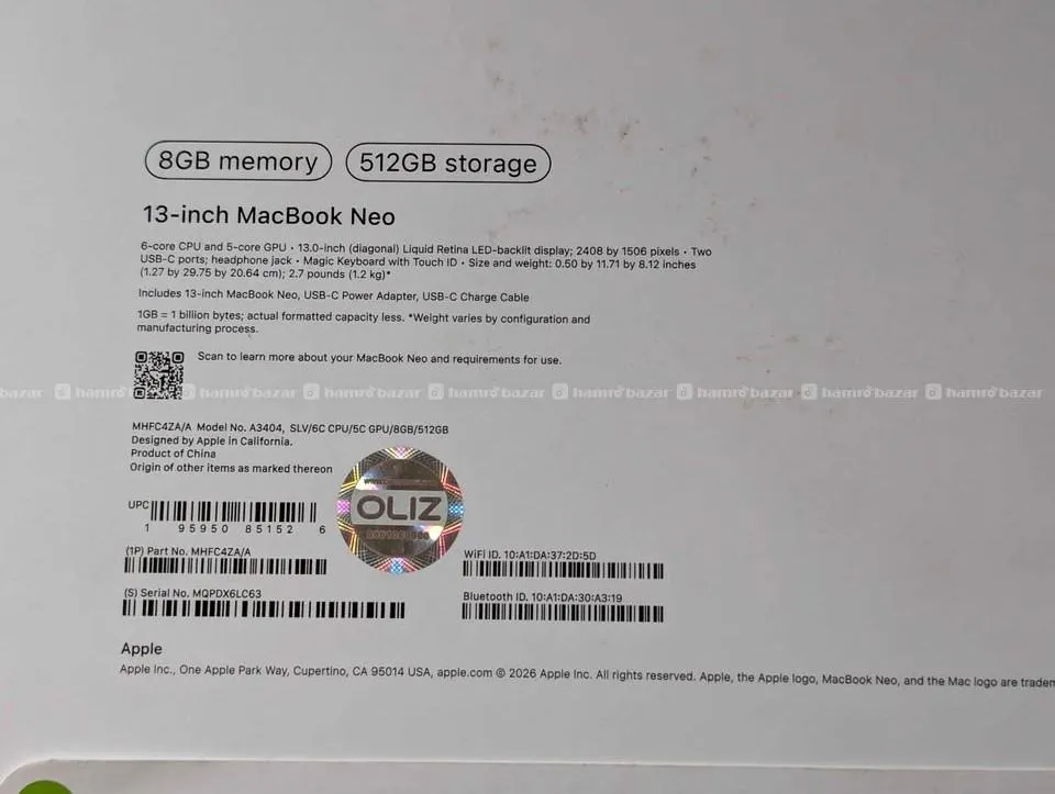 MacBook Neo SILVER 8GB RAM/512GB storage Touch ID 4