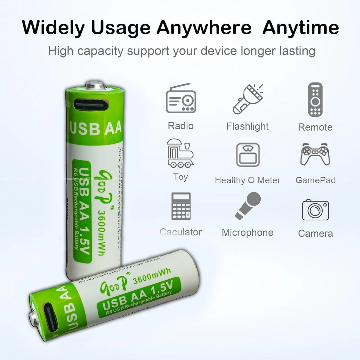 Goop 3600 mAh AA Sized 1.5V Rechargeable Battery. 3