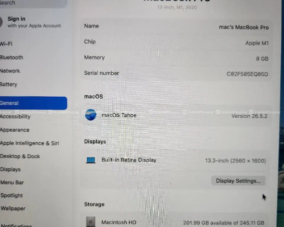 MacBook Pro/2020/M1 CHIP/8GB RAM/256GB SSD/87% BH 3