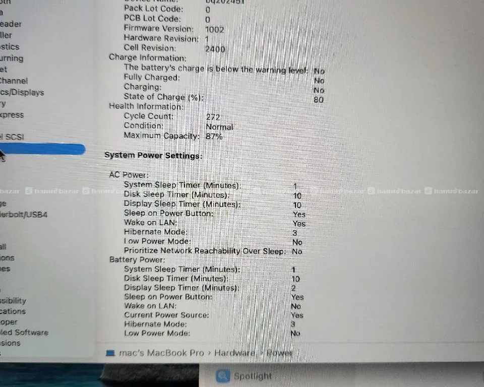 MacBook Pro/2020/M1 CHIP/8GB RAM/256GB SSD/87% BH 5