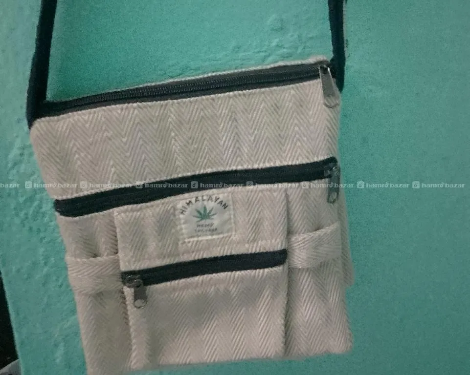 Stylish Handmade Hemp Crossbody Sling Bag – Beige & Black 4