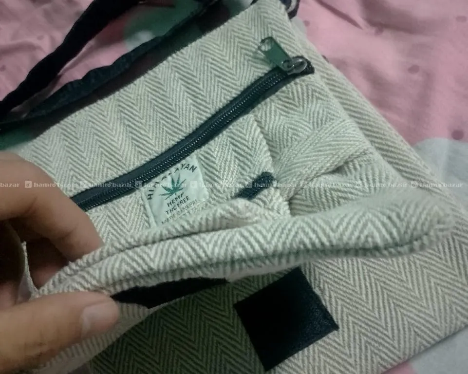 Stylish Handmade Hemp Crossbody Sling Bag – Beige & Black 3