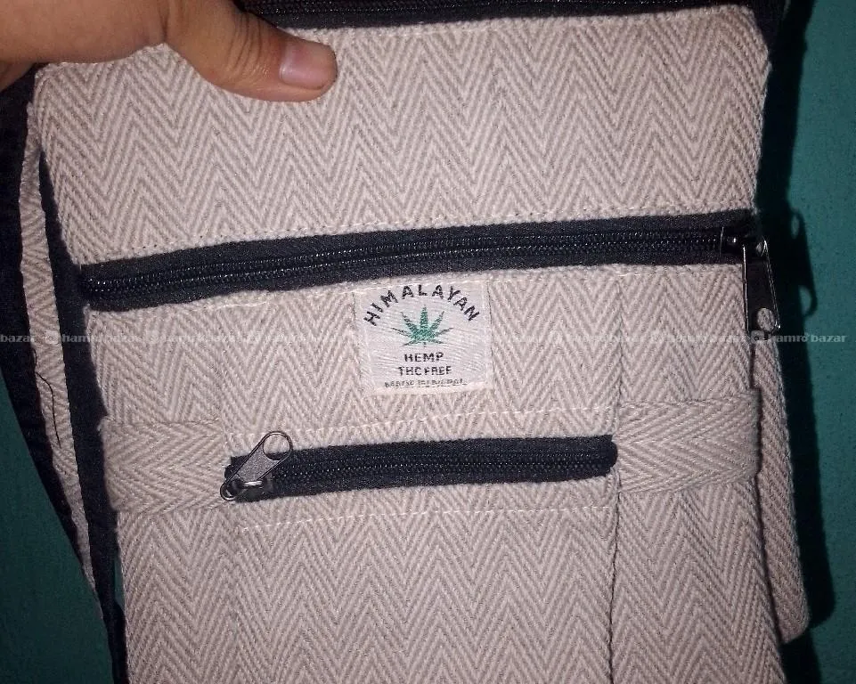 Stylish Handmade Hemp Crossbody Sling Bag – Beige & Black 6