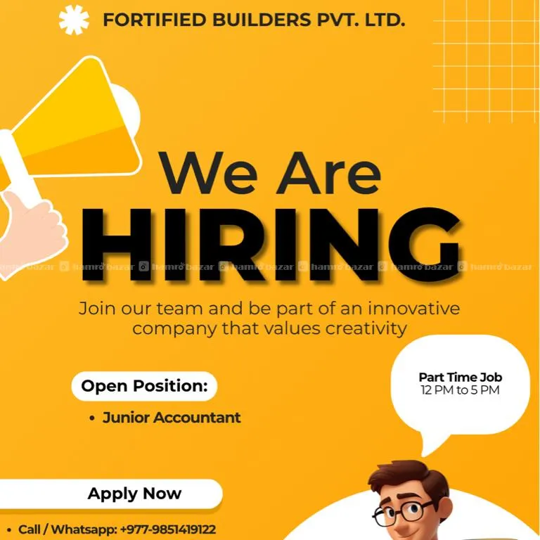 Hiring: Junior Accountant (Part-Time, 12 PM - 5 PM 2