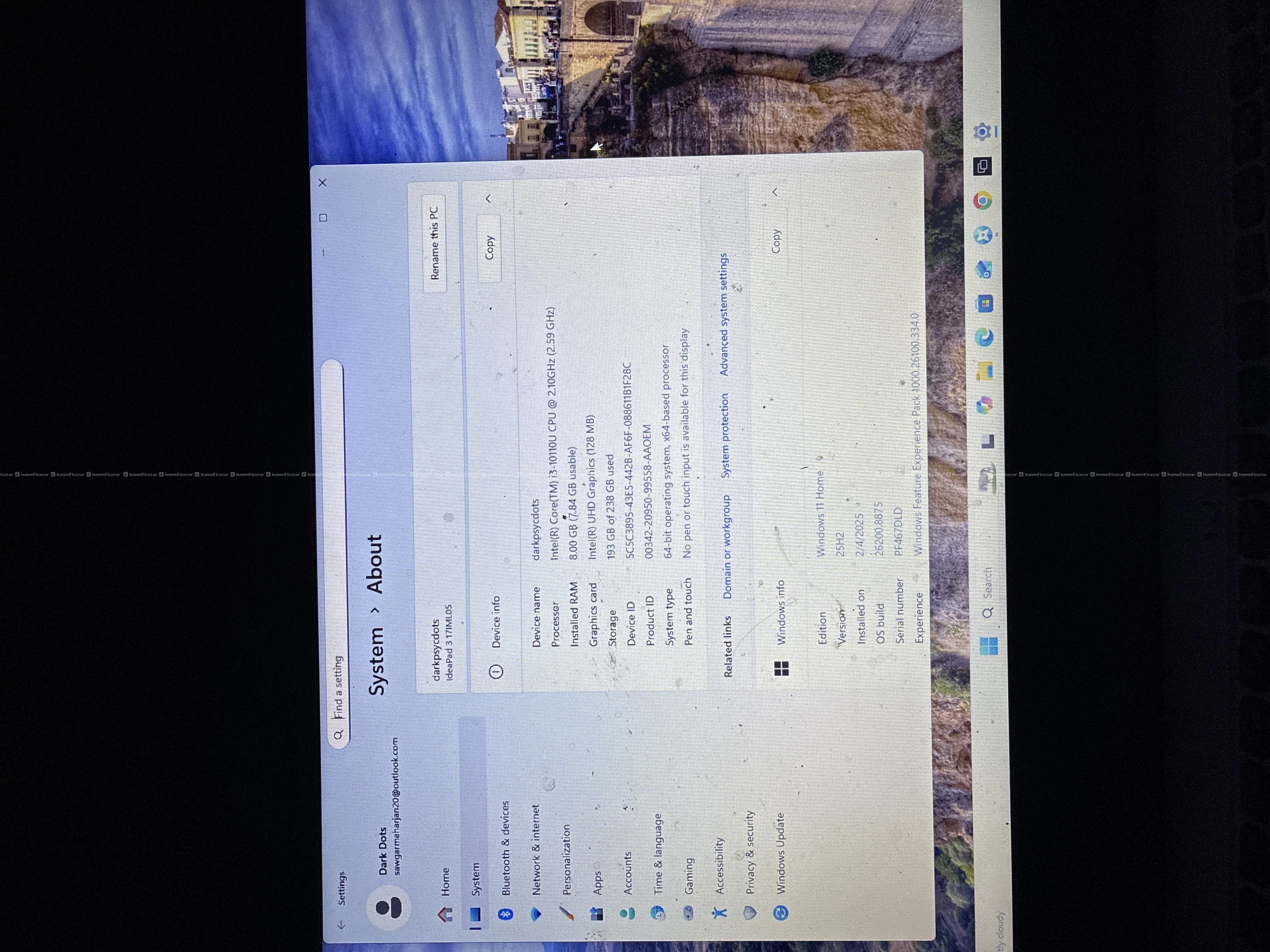 lenovo ideapad 3 10110u cpu @ 2.10GHz 8/258GB UHD 3