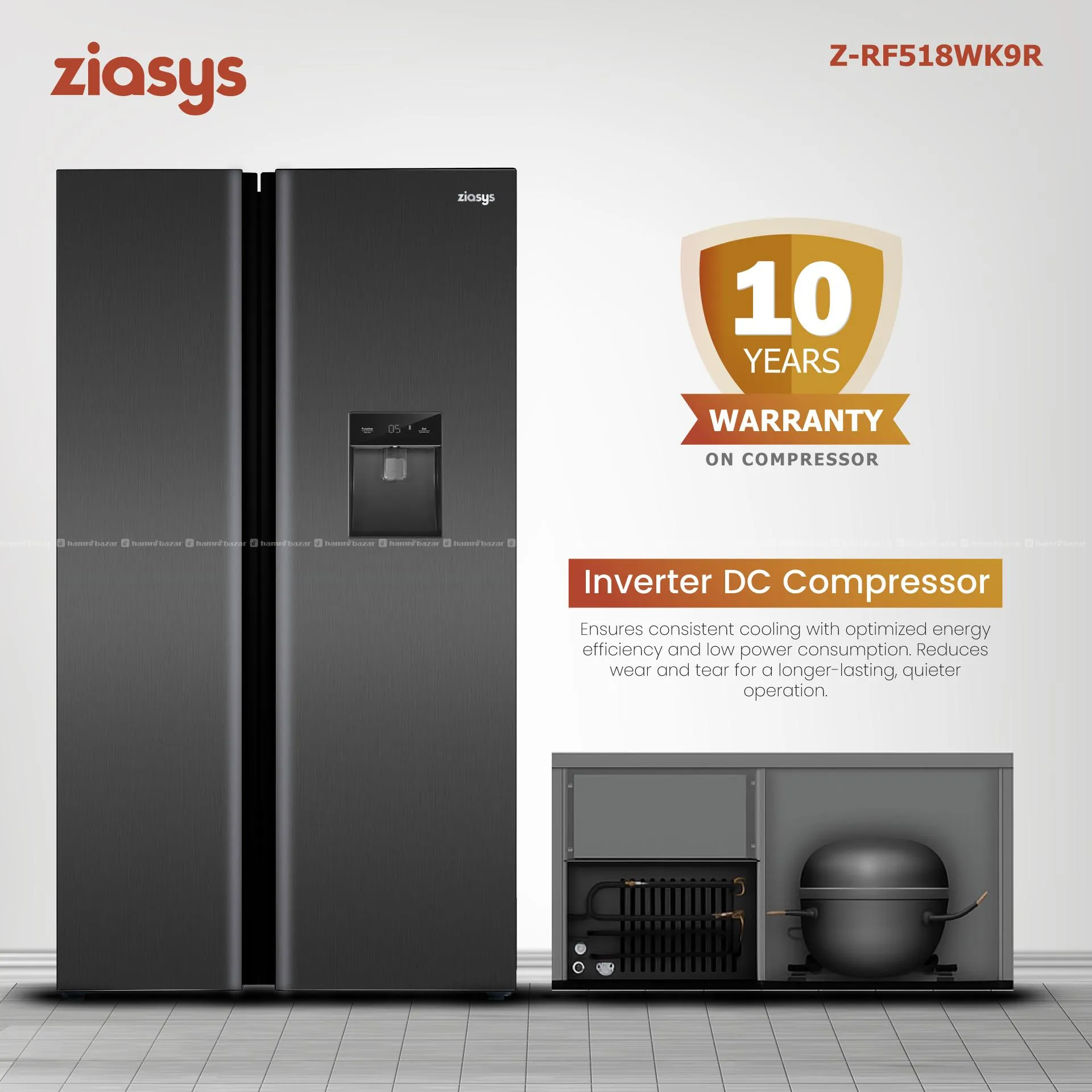 Ziasys Z-RF518WK9R Side by Side 550L refrigerator 3