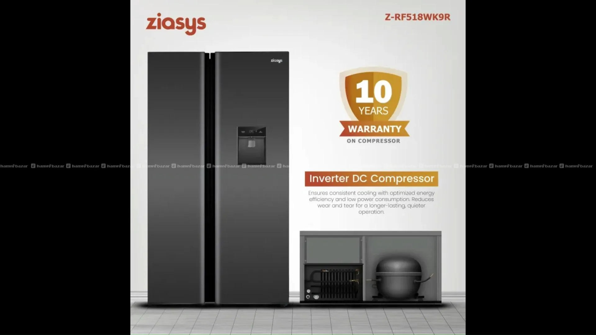 Ziasys Z-RF518WK9R Side by Side 550L refrigerator 4