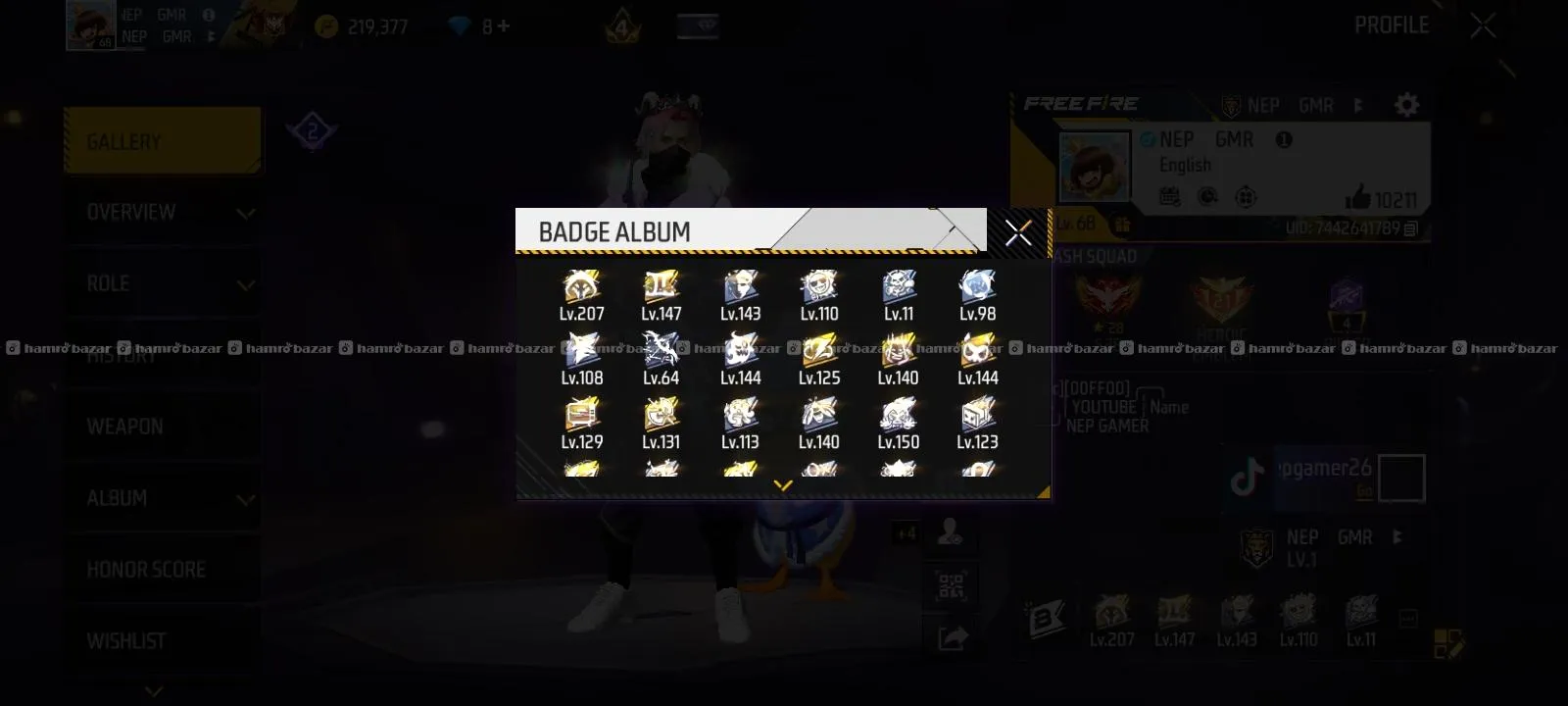 FREE FIRE ID SELL LEVEL 68 2