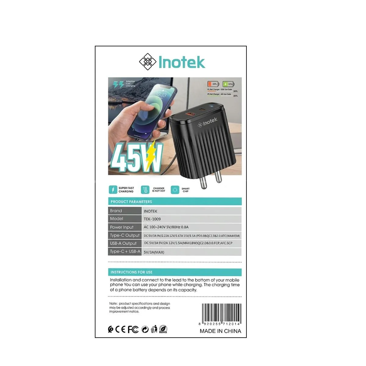 Inotek 45W PD USB-C+USB-A Super Charger 2