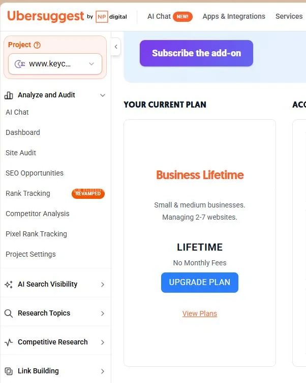 SEO tool - Ubersuggest Lifetime subscription 2