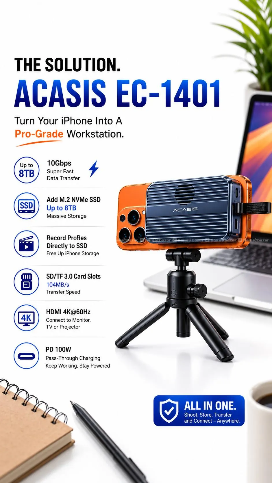 ACASIS EC-1401 10Gbps USB-C SSD Dock 4K@60Hz 8