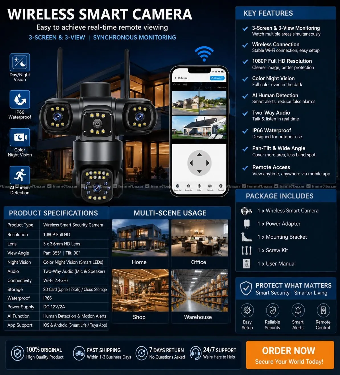 TRIPLE LENS 3-SCREEN WIRELESS SMART CCTV CAMERA 1