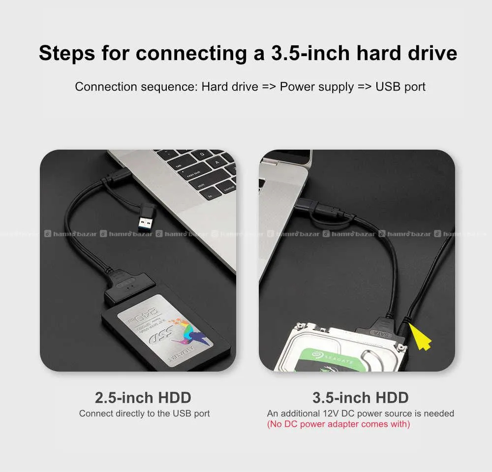 USB 3.0 to SATA/Type-C Adapter Sata Cable 7