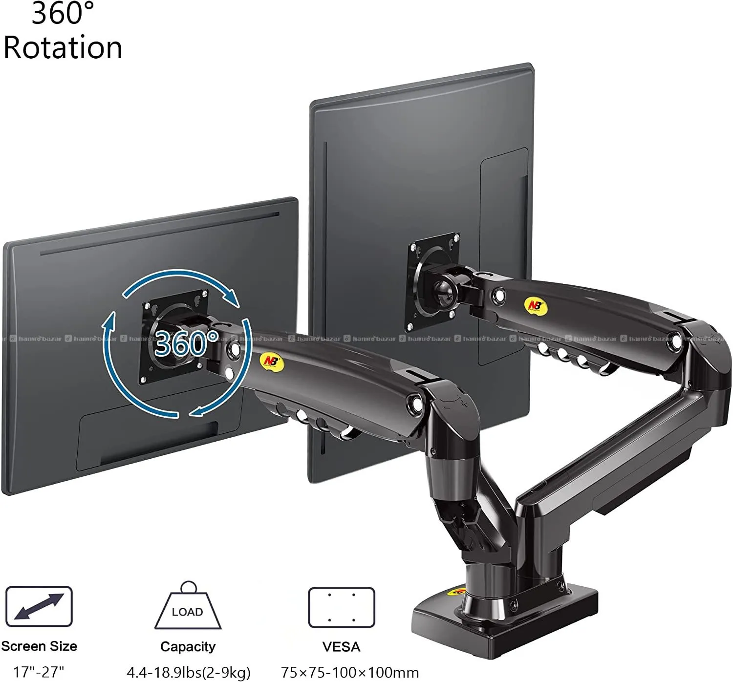 NB North Bayou F160 Dual Monitor Arm for 17′′–27" 4