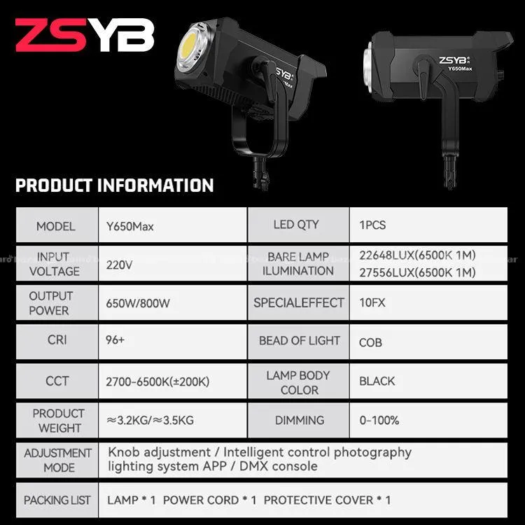 ZSYB Y650Max 650W Professional Video Light 3