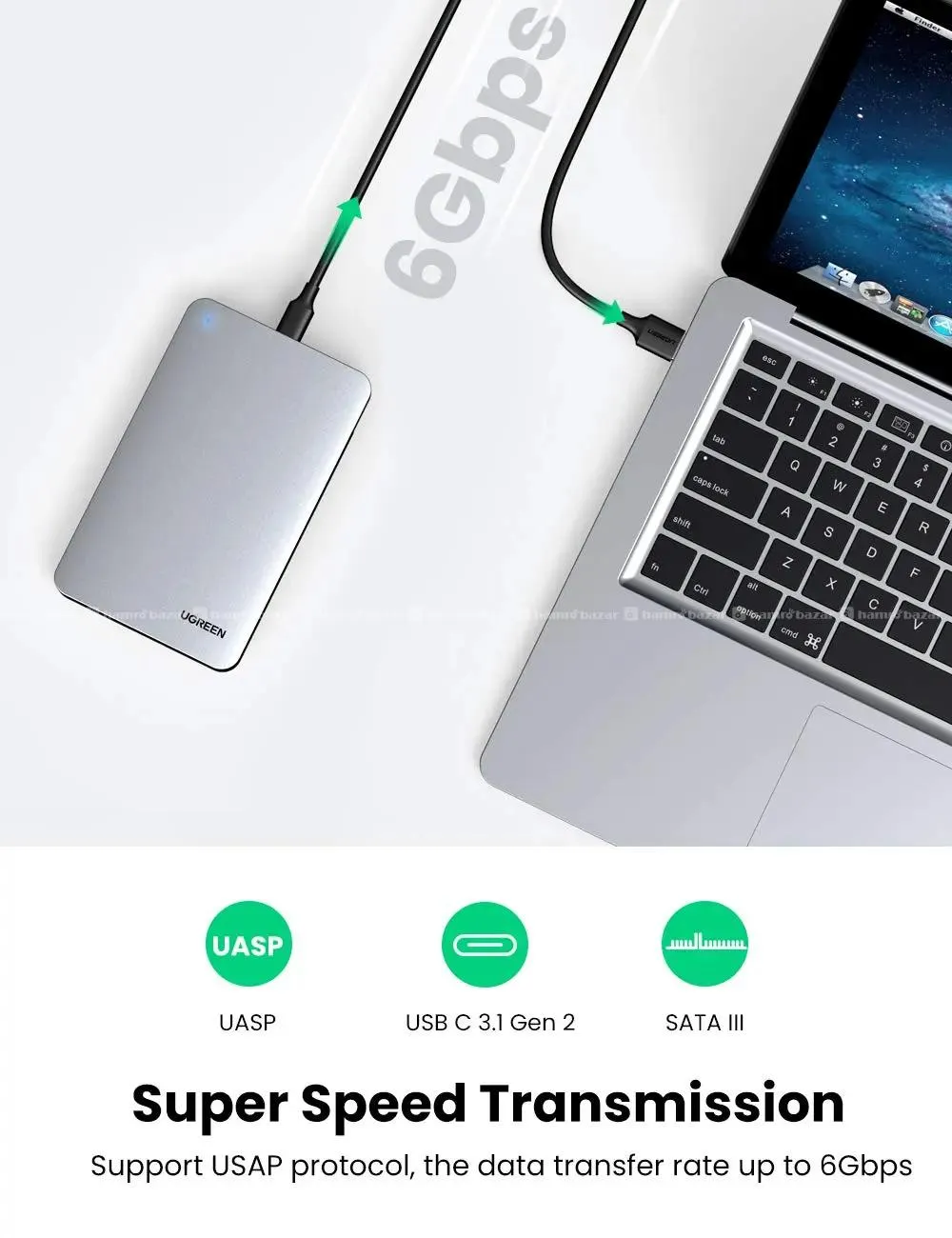 UGREEN 70498 Aluminum 2.5 Inch SATA Enclosure 6