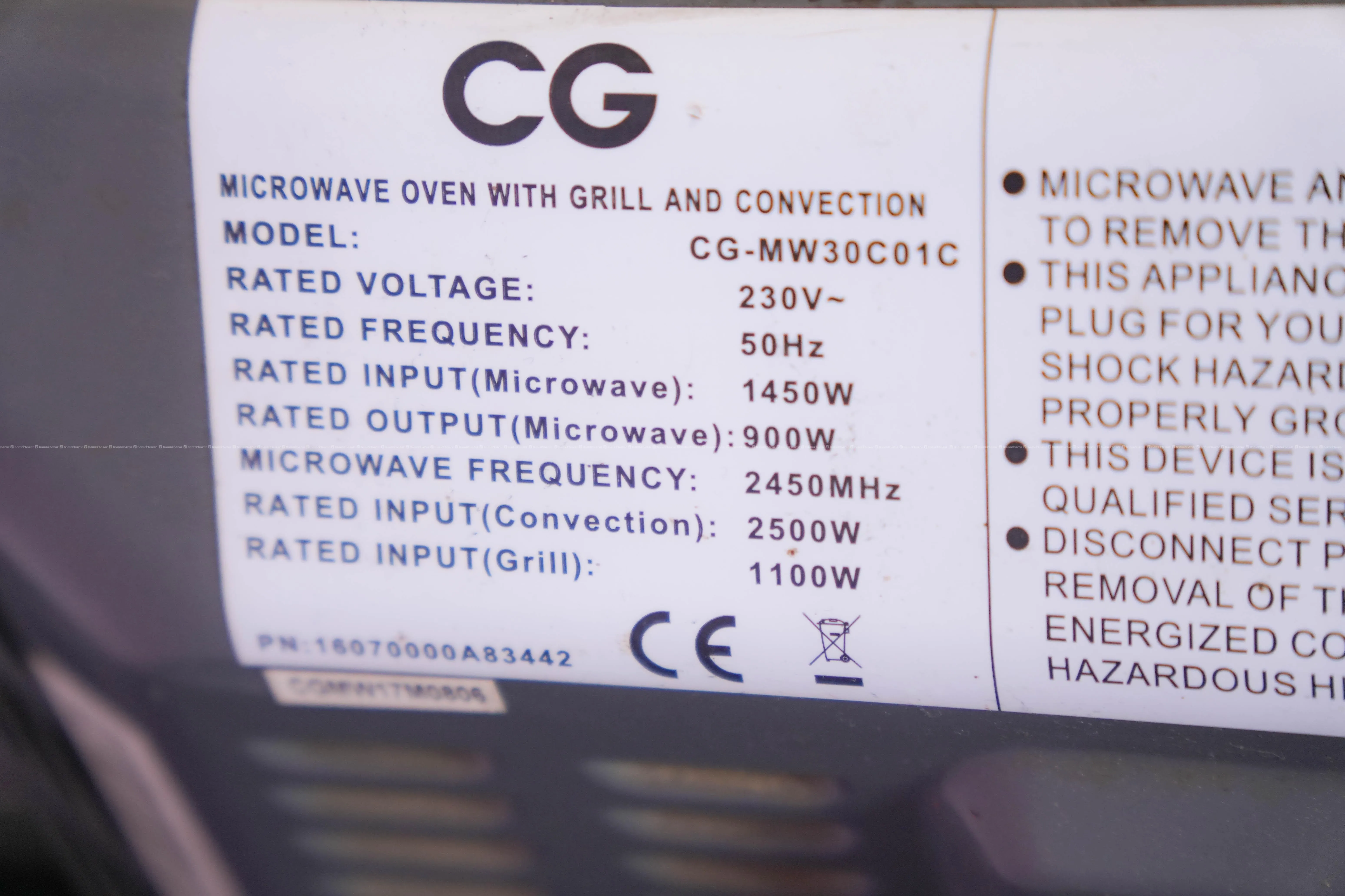 CG 30Ltr Microwave Oven With Gril & Convection 2