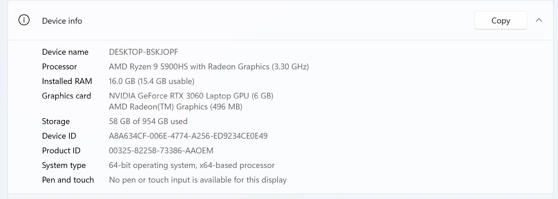 Asus Rog Zephyrus G14 Ryzen 9 5900HS RTX3060 5
