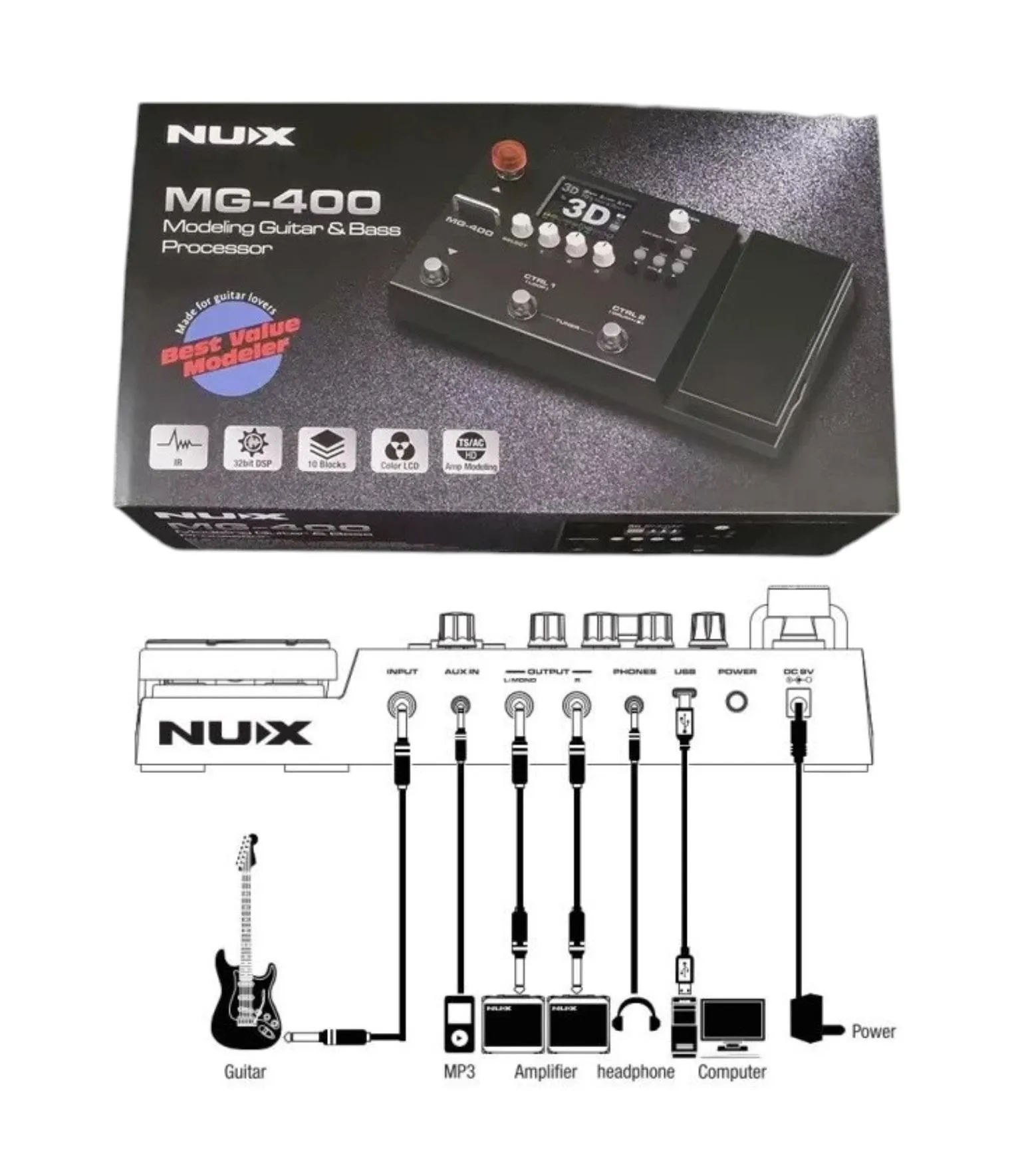 NUX MG-400 Modeling Guitar & Bass Processor 2