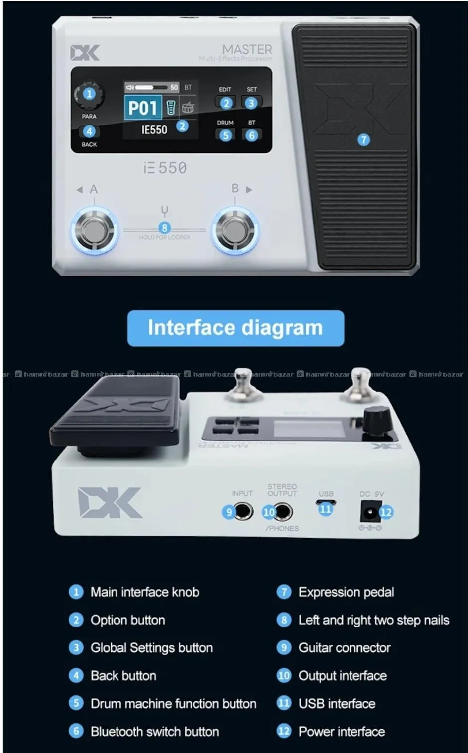 DK iE550 Multi Effect Processor Rechargeable Pedal 2
