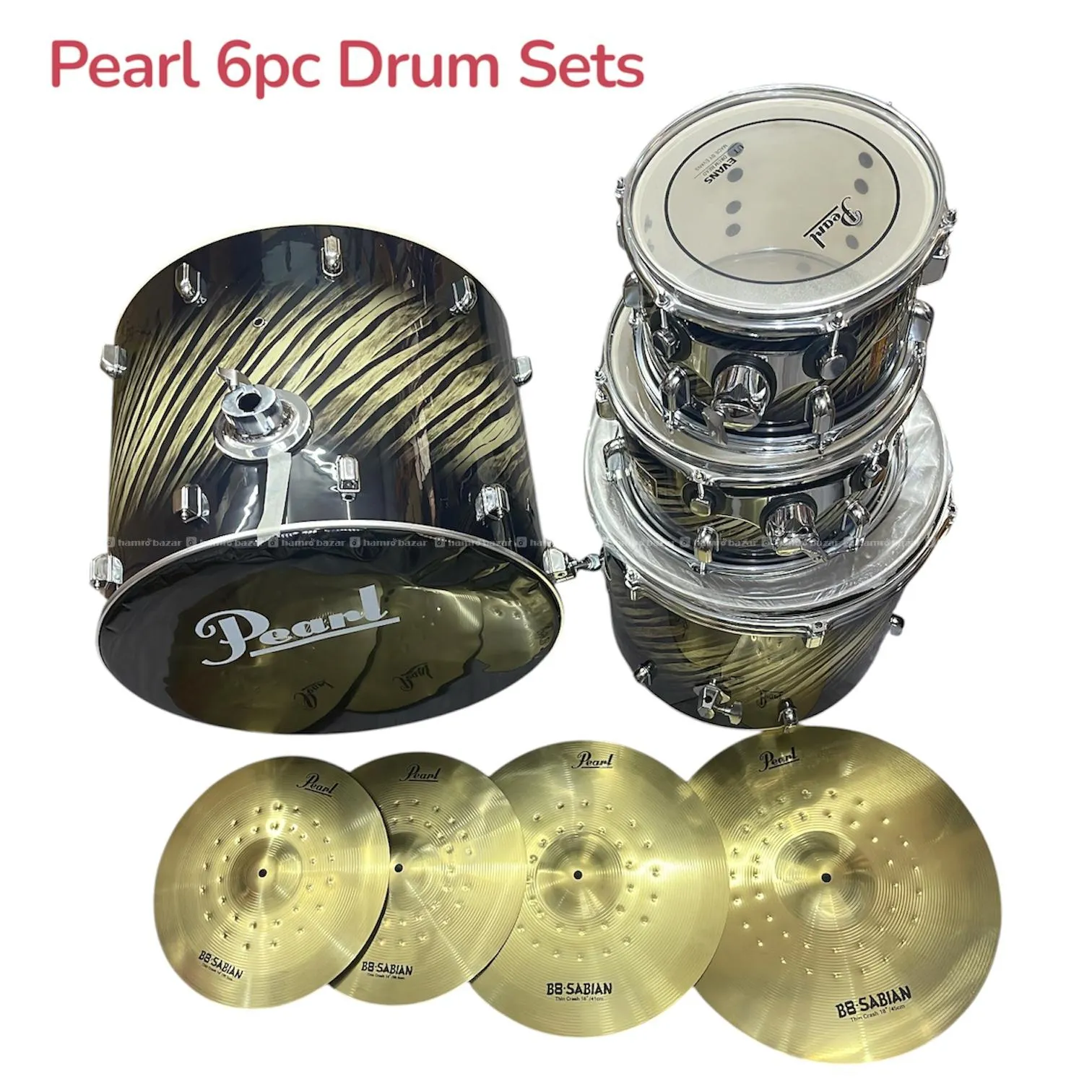 Pearl 6pc Drum Sets with Cymbol Ride & Hi-hat 2