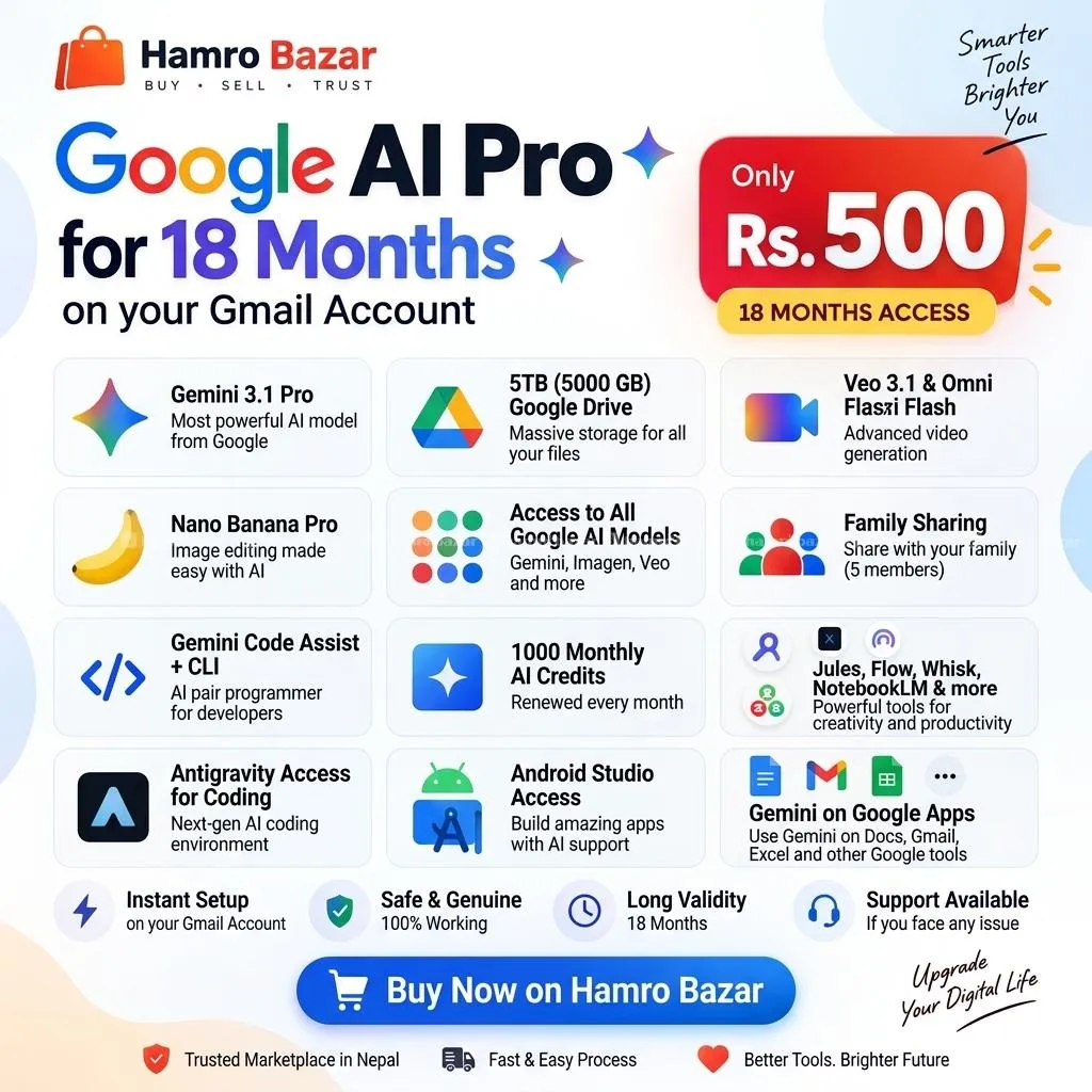 Google AI Pro +5TB cloud storage (18 Month): Rs500