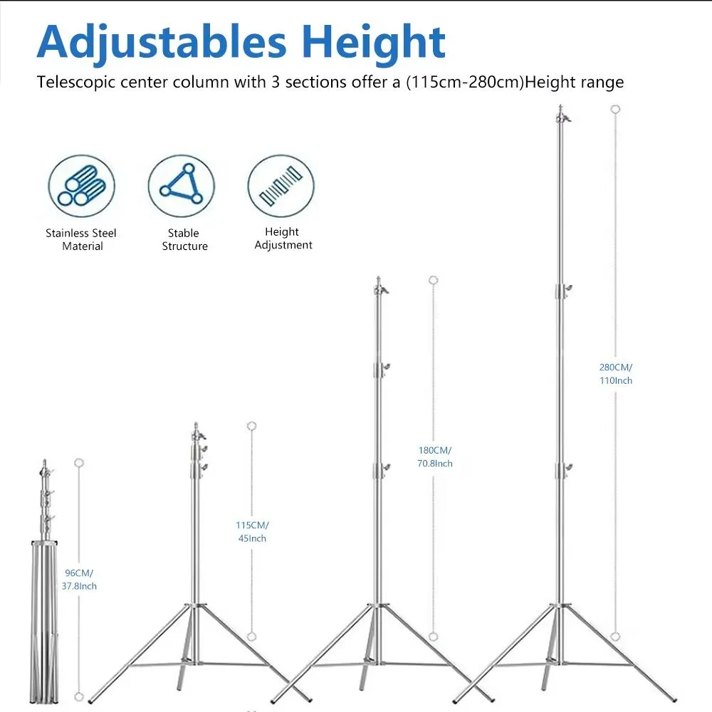 2.8m Heavy Duty Stainless Steel Light Stand 2