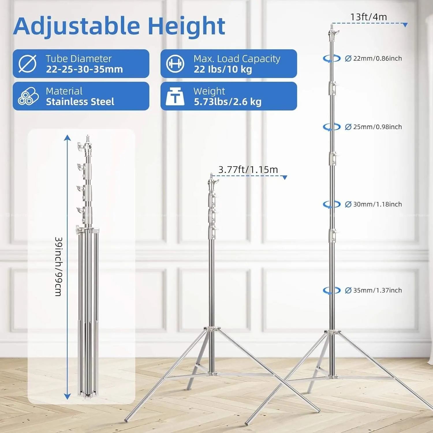 13ft Heavy Duty Stainless Steel Light Stand 6