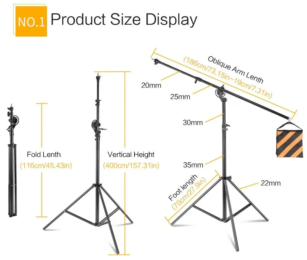 4m Dual-Use Light Stand (Attached Boom Arm)