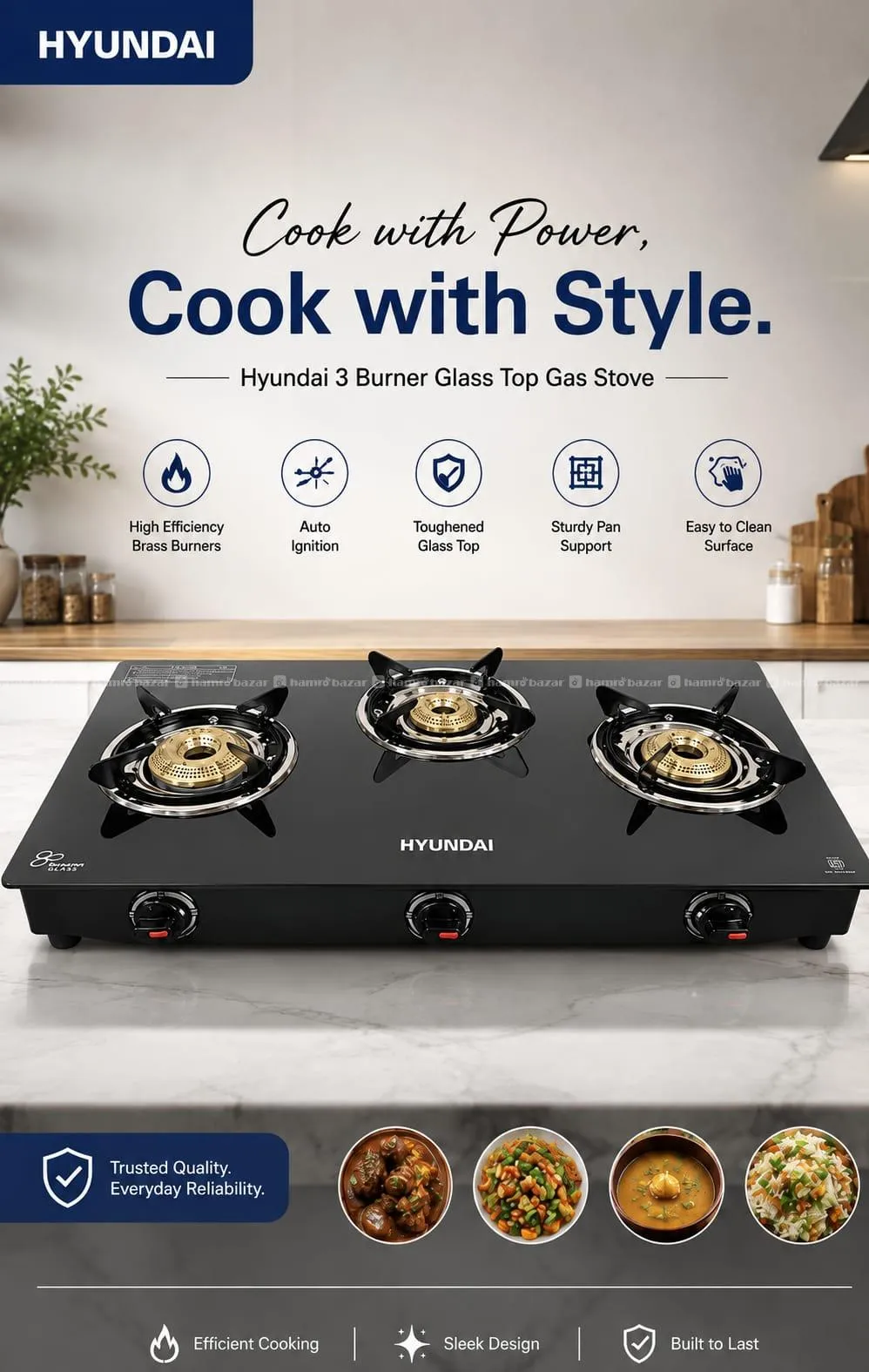 Hyundai Gas Stove 3 Burner Glass Top 2
