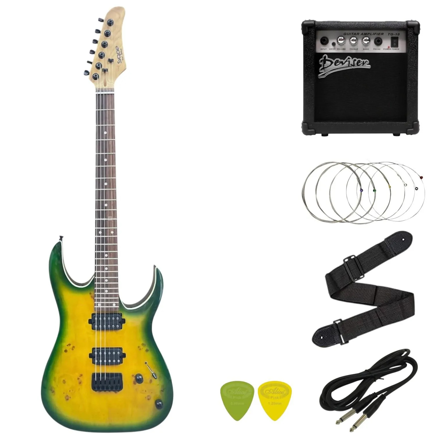 Sqoe Super ST Electric Guitar with 10W Amp Combo
