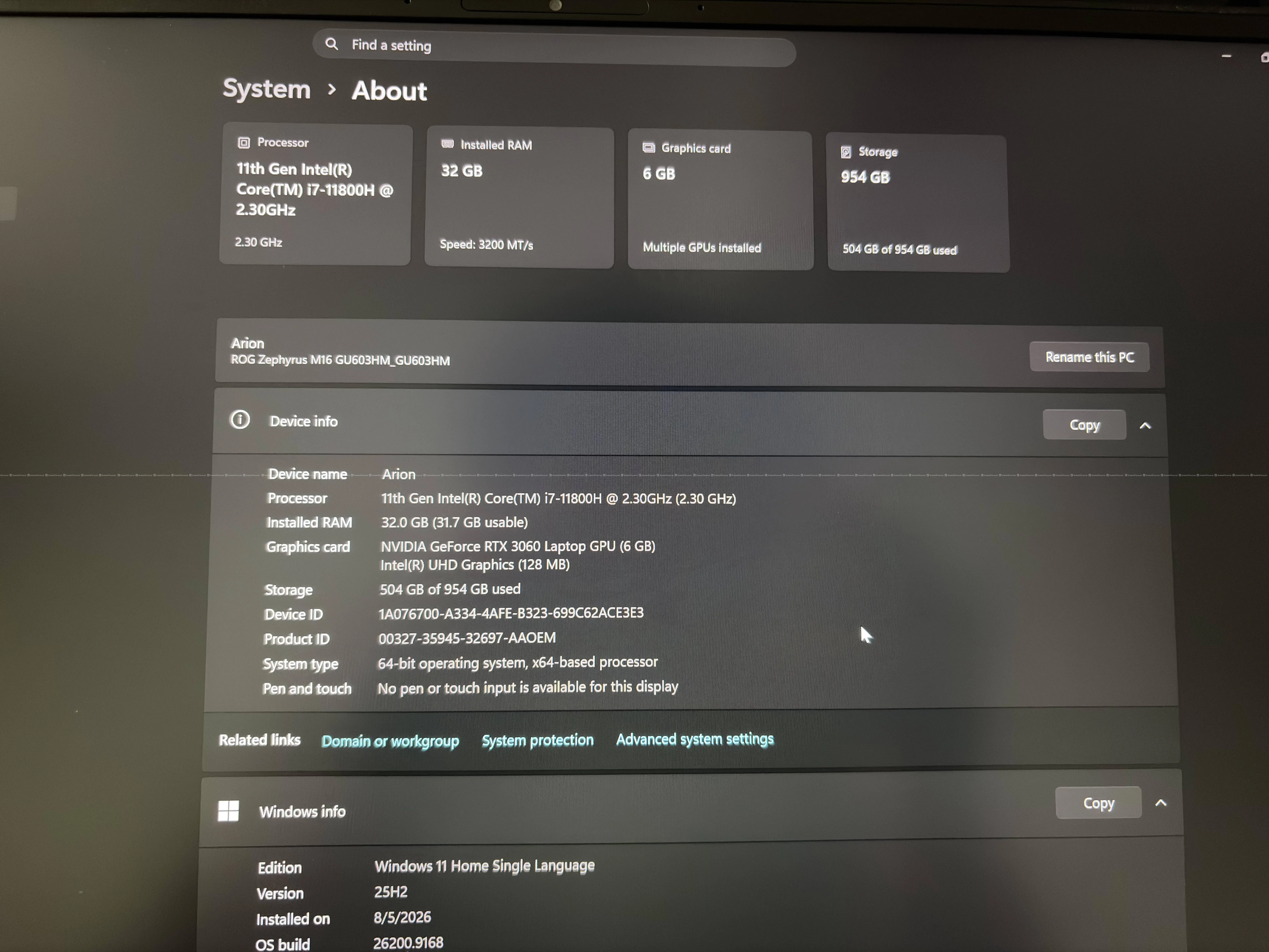 ROG Zephyrus M16 32GB RAM RTX 3060 1TB SSD 165HZ 6