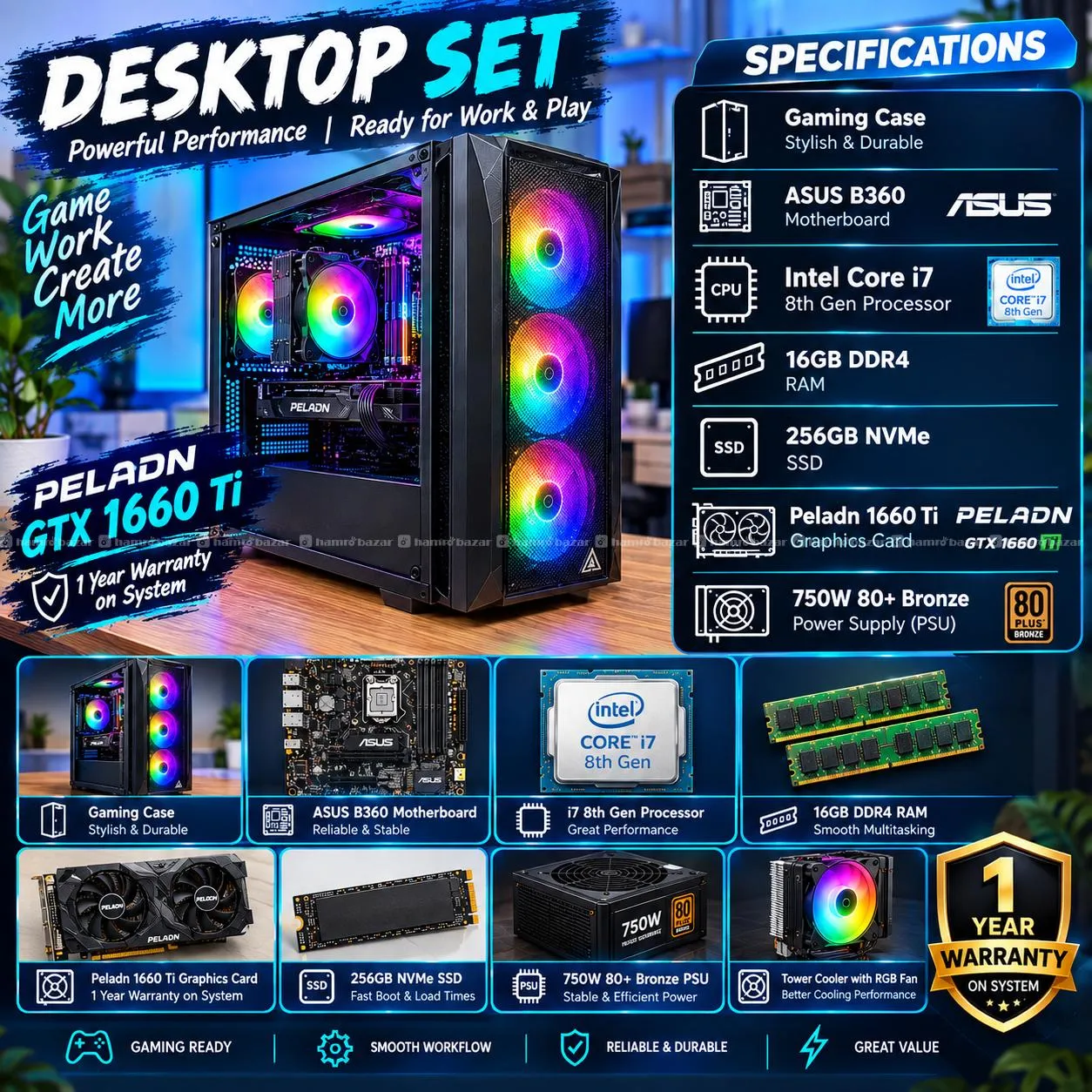 Gaming PC i7 8th Gen GTX 1660 6GB GPU, 16GB RAM