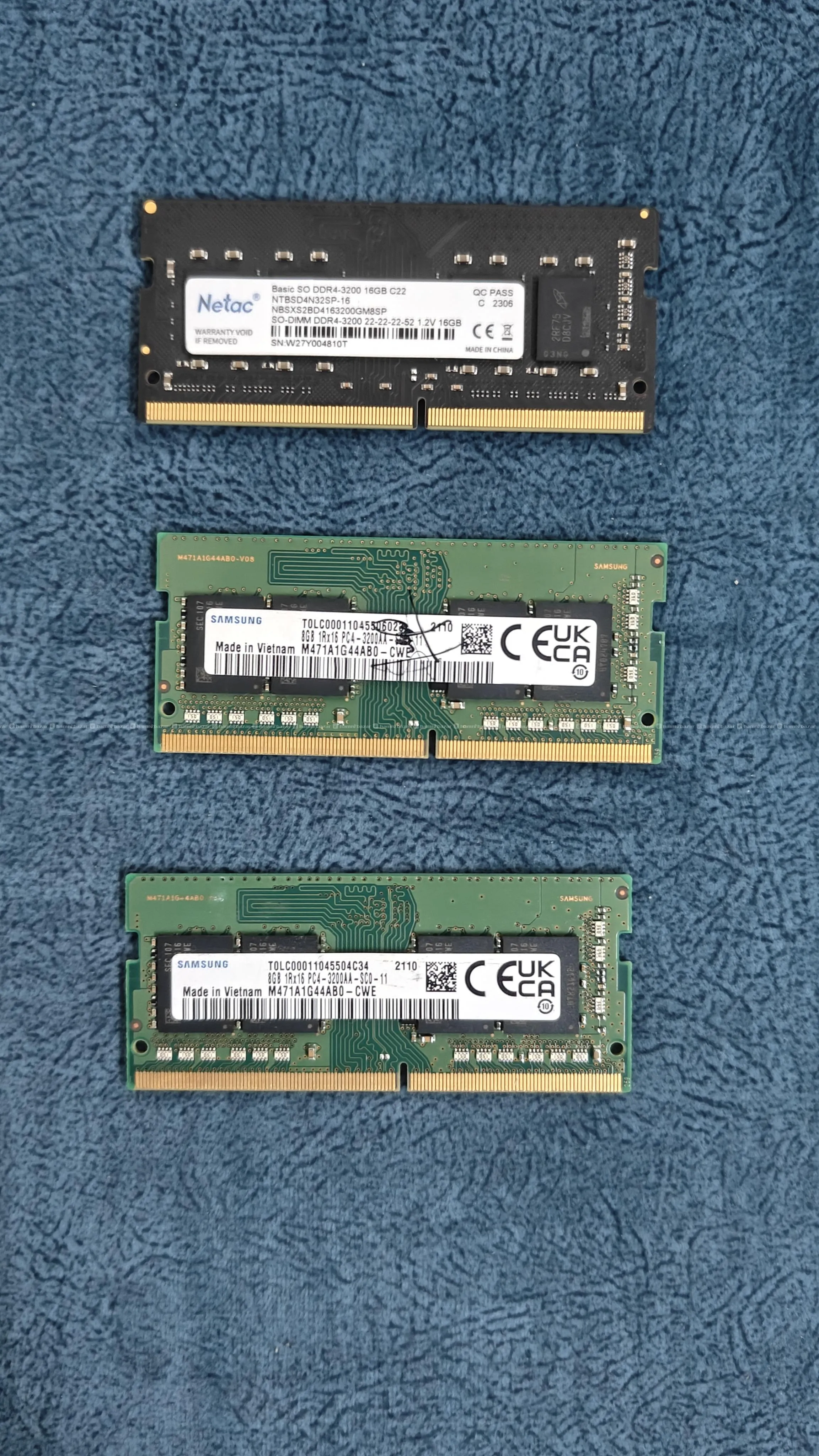 Samsung 8GB × 2, Netac 16GB x1 . 3200 mhz, Laptop