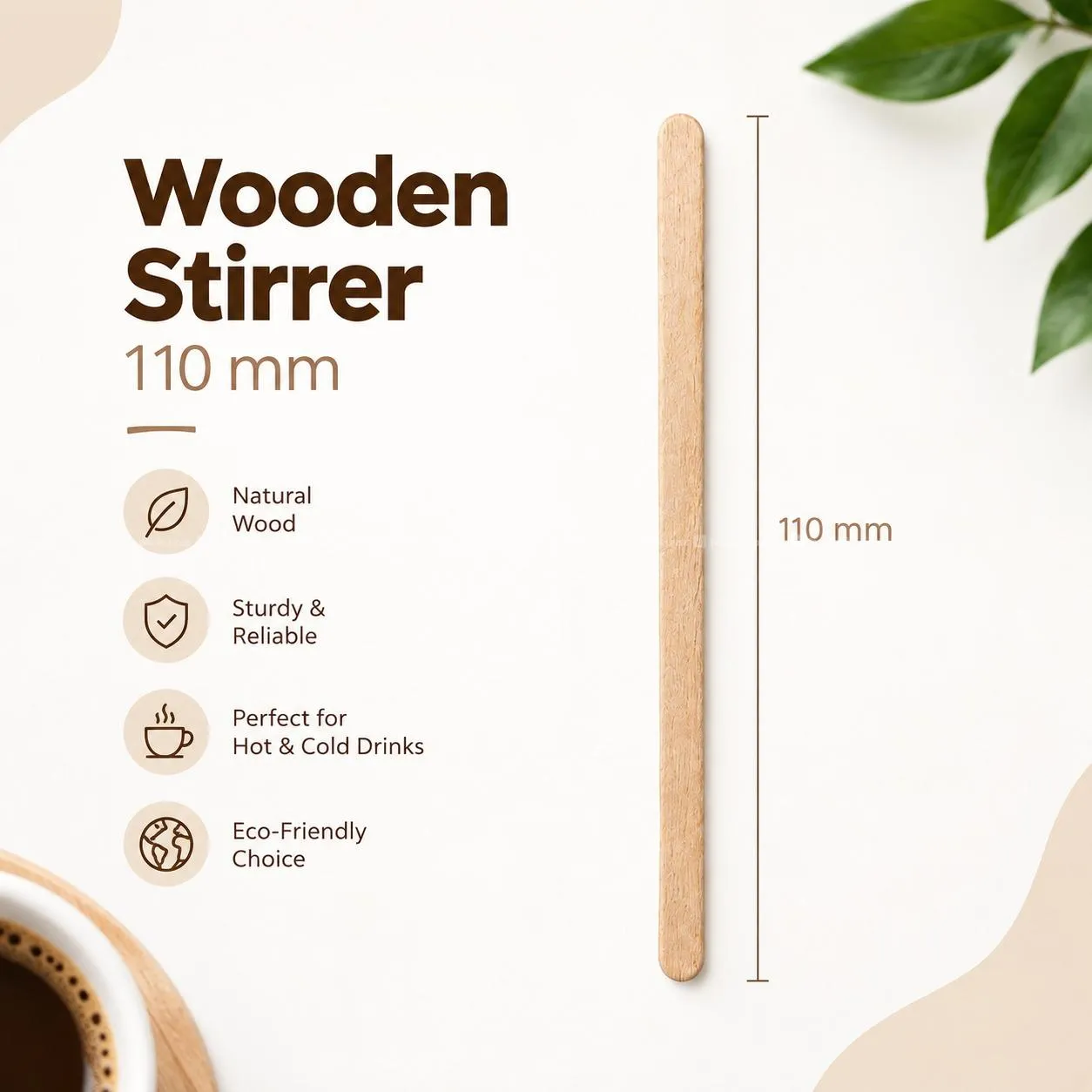 DISPOSABLE WOODEN STIRRER 110 MM | ECO-FRIENDLY
