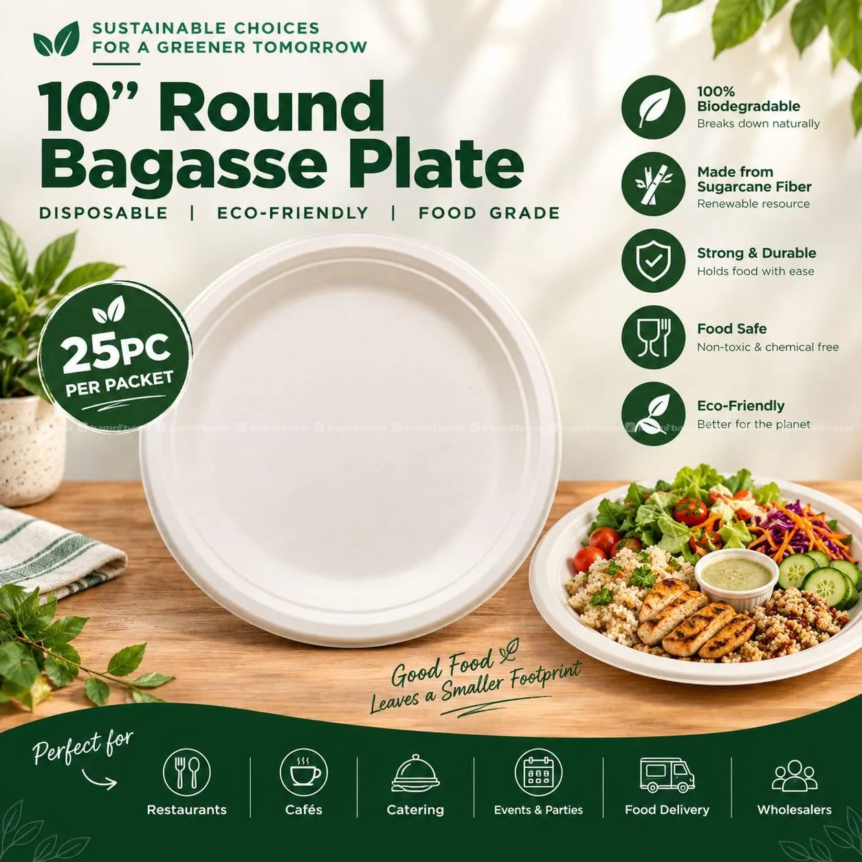 10 INCH ROUND BAGGASE DISPOSABLE PLATE