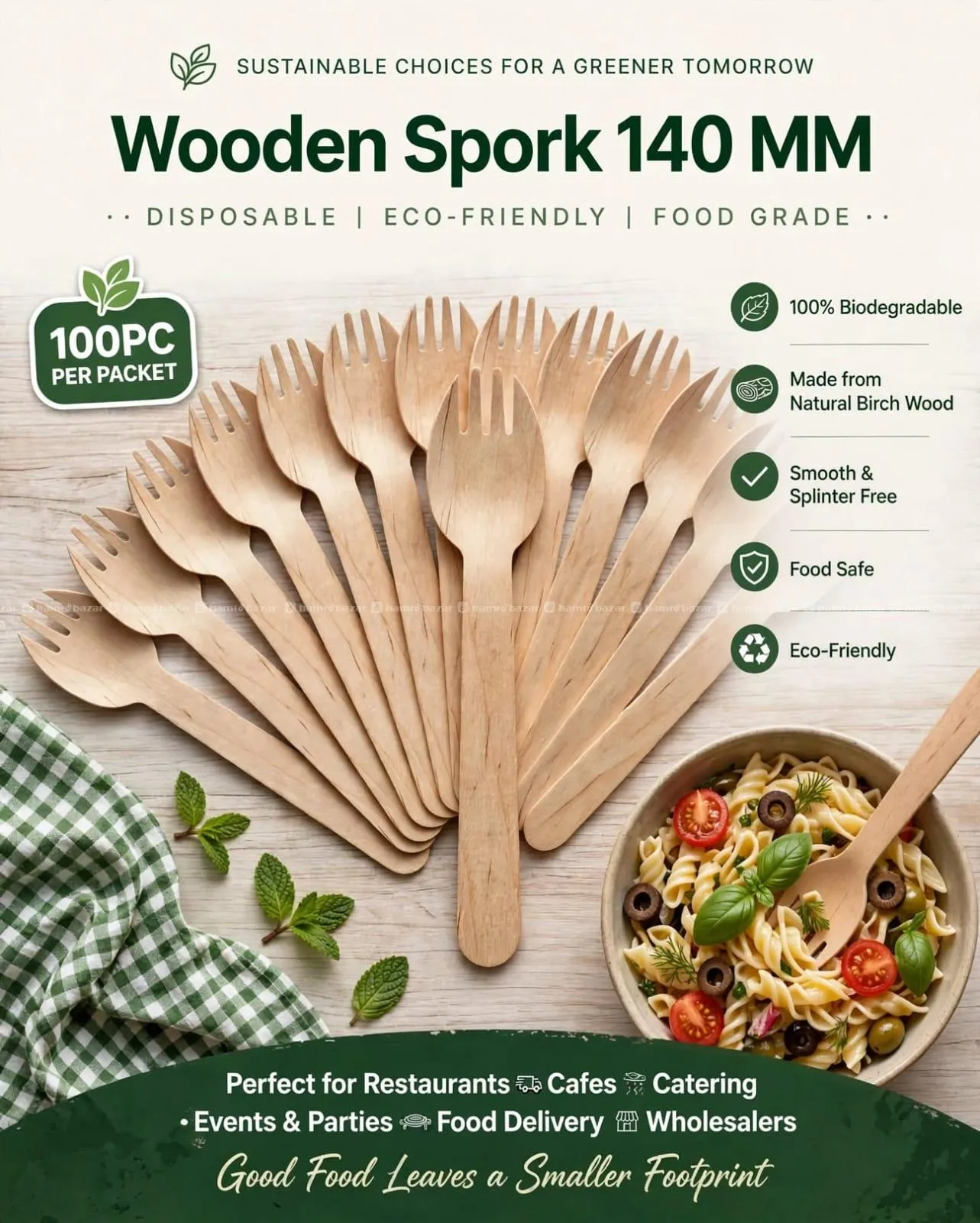 DISPOSABLE WOODEN SPORK 140 MM | ECO-FRIENDLY