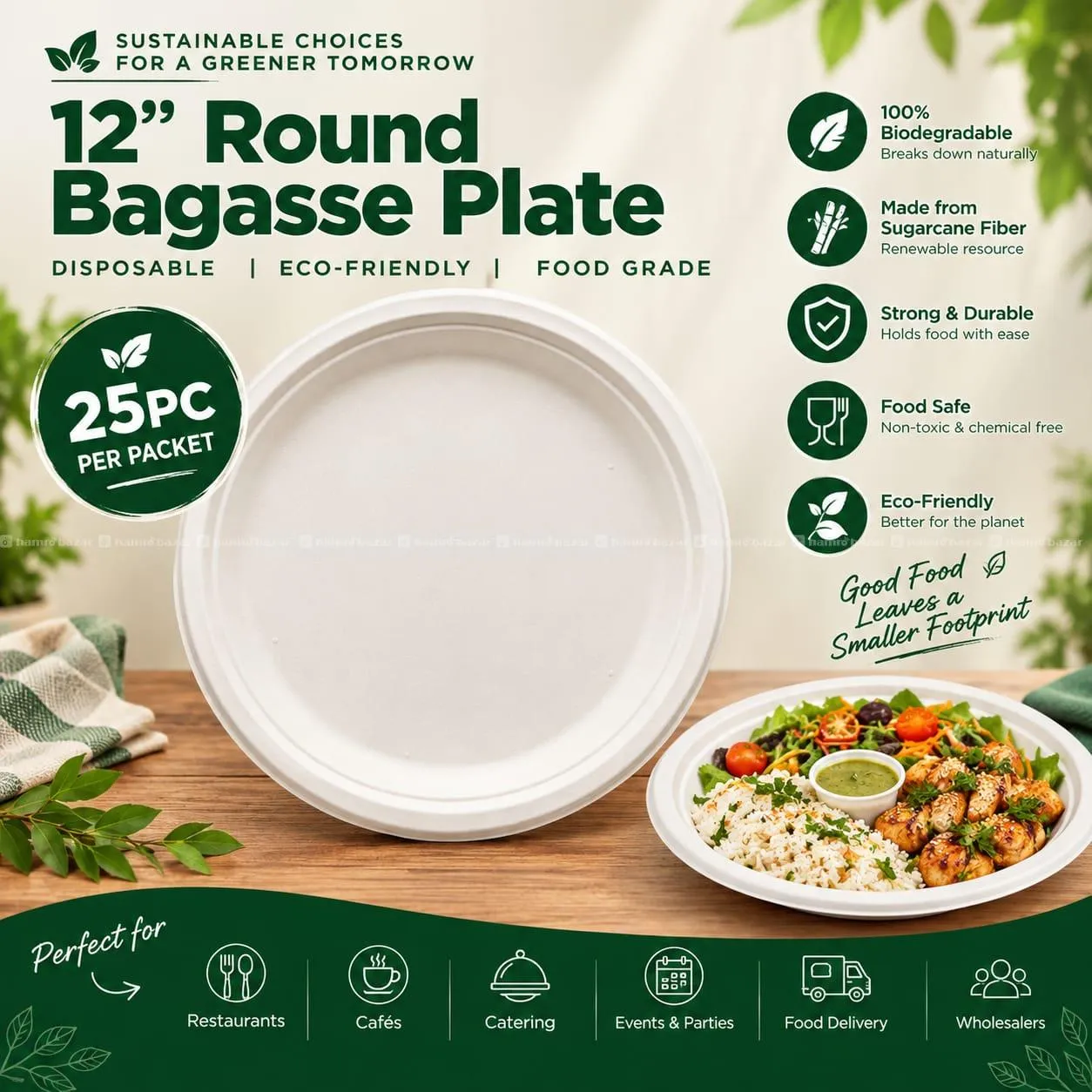 12 INCH BAGASSE DISPOSABLE PLATE | ECO-FRIENDLY