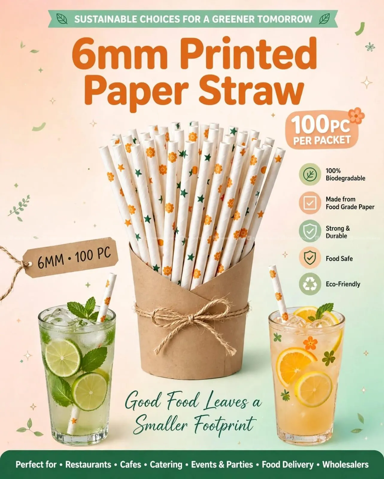 DISPOSABLE PAPER STRAW 6MM | ECO-FRIENDLY