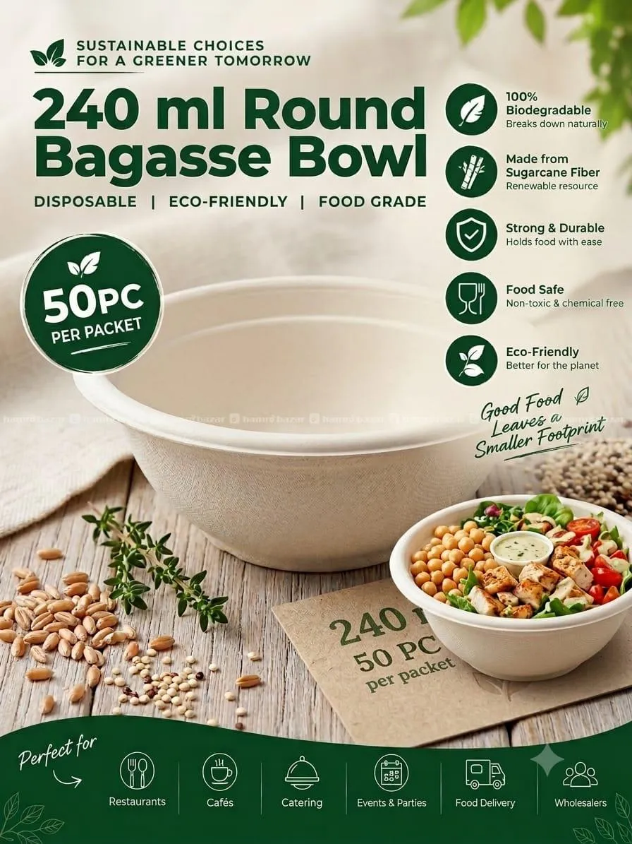 240 ML BAGASSE DISPOSABLE BOWL | ECO-FRIENDLY