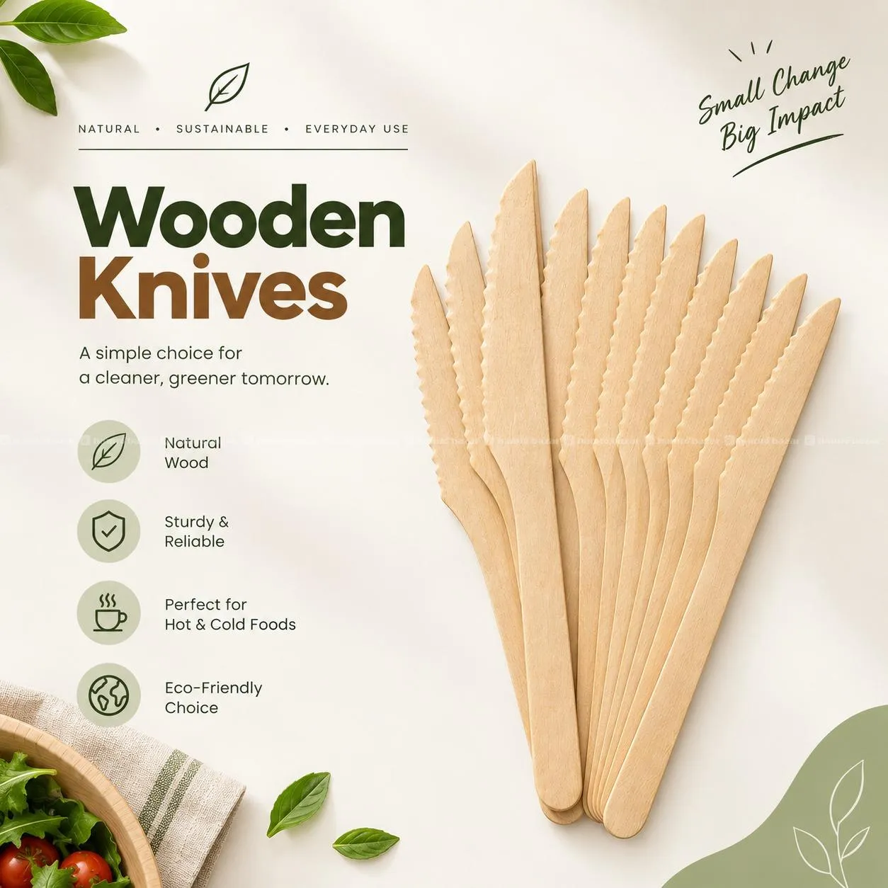 DISPOSABLE WOODEN KNIVES | ECO-FRIENDLY