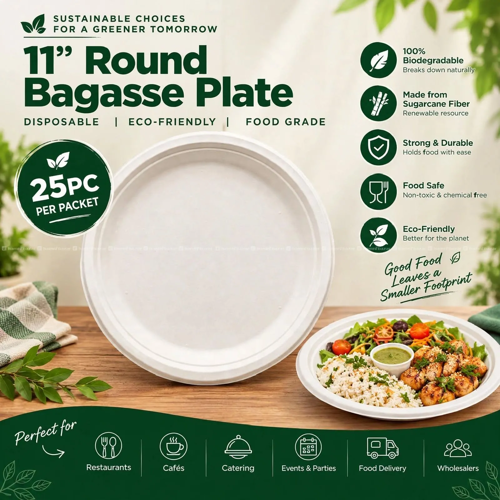 11 INCH BAGASSE DISPOSABLE PLATE | ECO-FRIENDLY