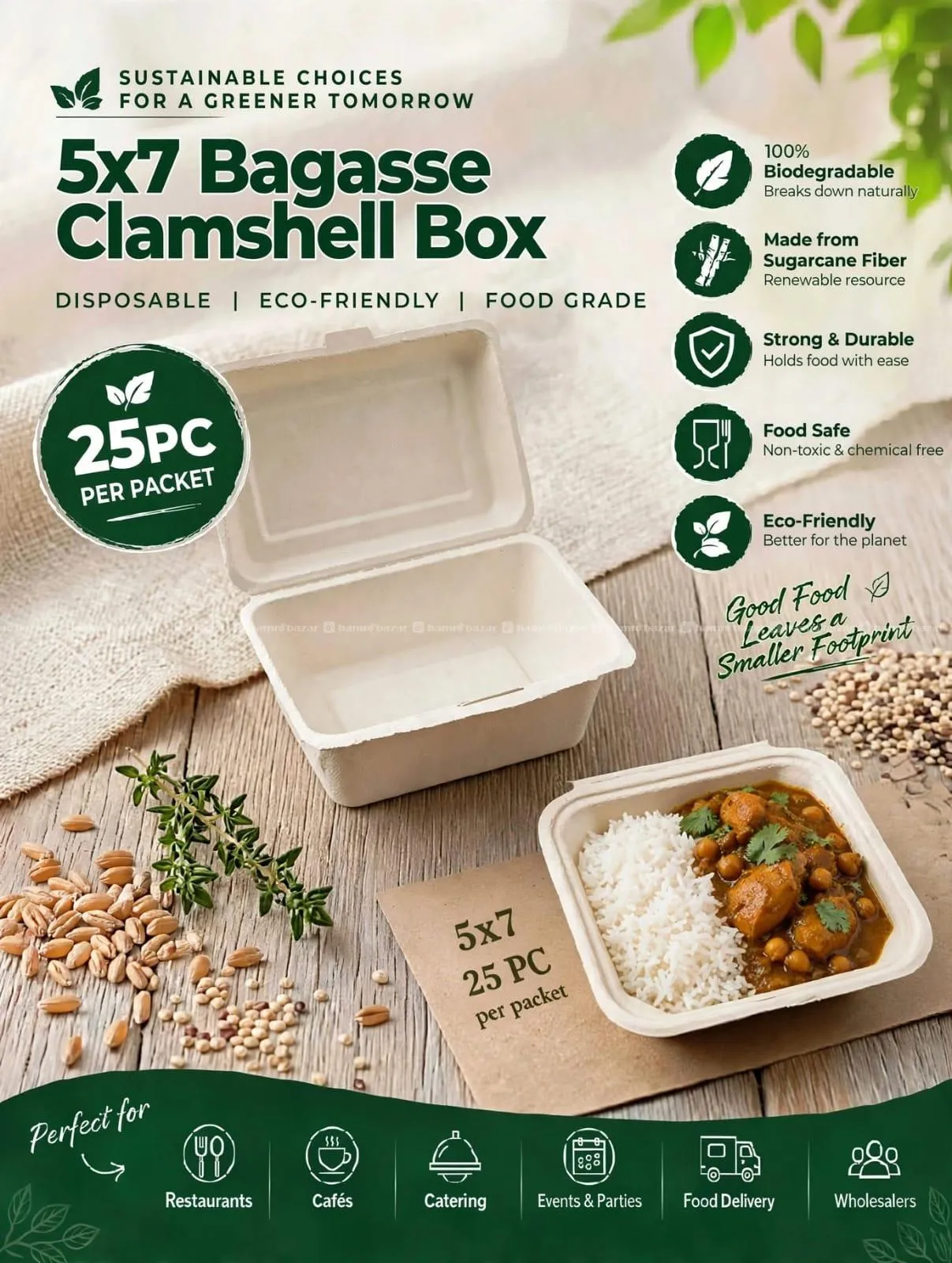 5x7 BAGASSE DISPOSABLE DELIVERY BOX | ECO-FRIENDLY