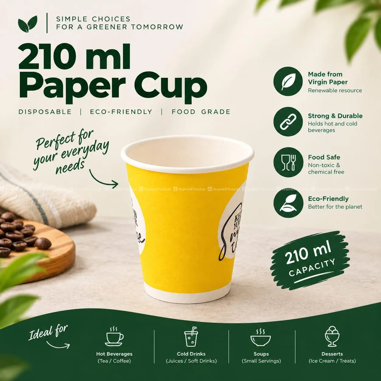210 ML DISPOSABLE PAPER CUP | ECO-FRIENDLY