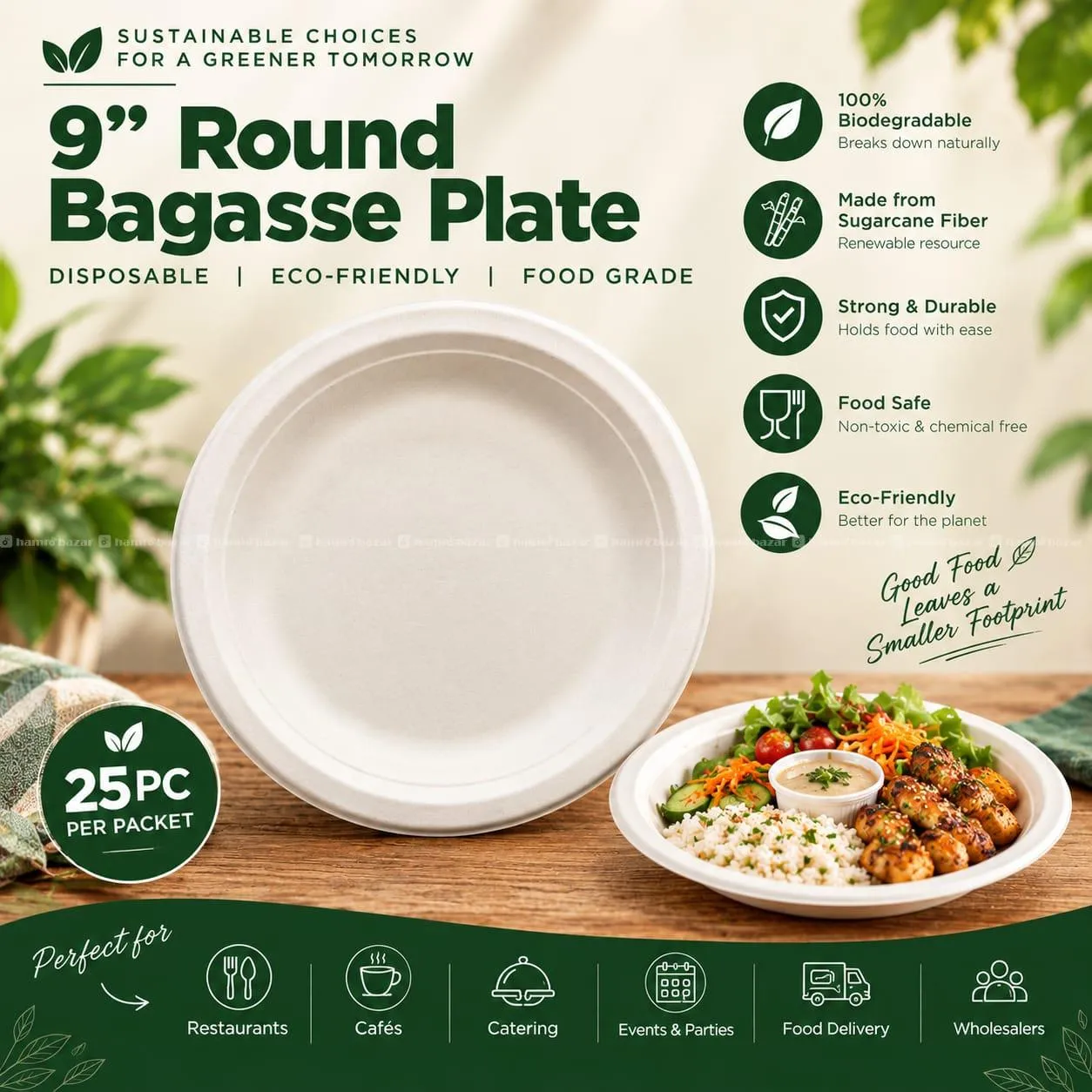 9 INCH ROUND BAGASSE PLATE | ECO-FRIENDLY