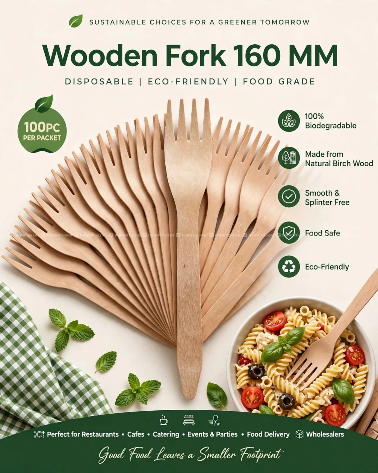 DISPOSABLE WOODEN FORK 160 MM | ECO-FRIENDLY